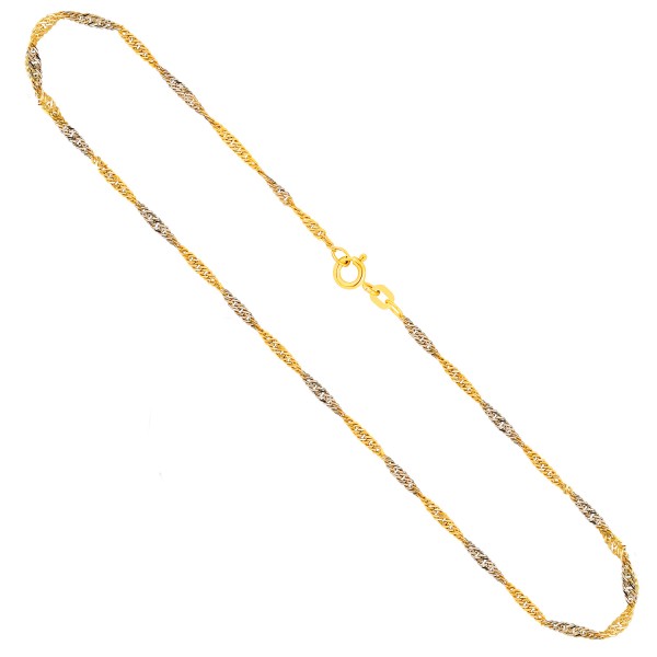 Goldkette als Singapurkette in Bicolor Gelbgold / Weißgold 585 / 14K, 38 cm lang, 1,8 mm breit, Gewicht ca. 2.2 g.