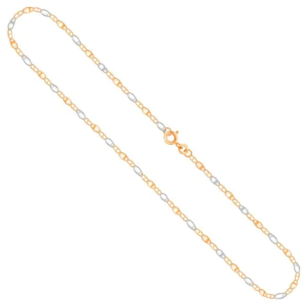 Goldkette als Panzerstegkette in Bicolor Gelbgold / Weißgold 333 / 8K, 50 cm lang, 2,1 mm breit, Gewicht ca. 2 g.