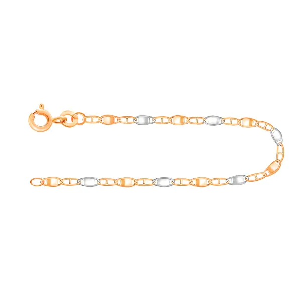 Armband als Panzerstegkette in Gelbgold / Weißgold 333 / 8K, 18,5 cm lang, 2,1 mm breit, Gewicht ca. 0.8 g.