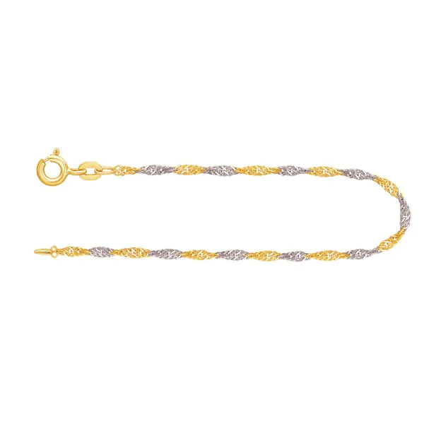 Armband als Singapurkette in Bicolor Gelbgold / Weißgold 333 / 8K, 19 cm lang, 1,8 mm breit, Gewicht ca. 1 g.