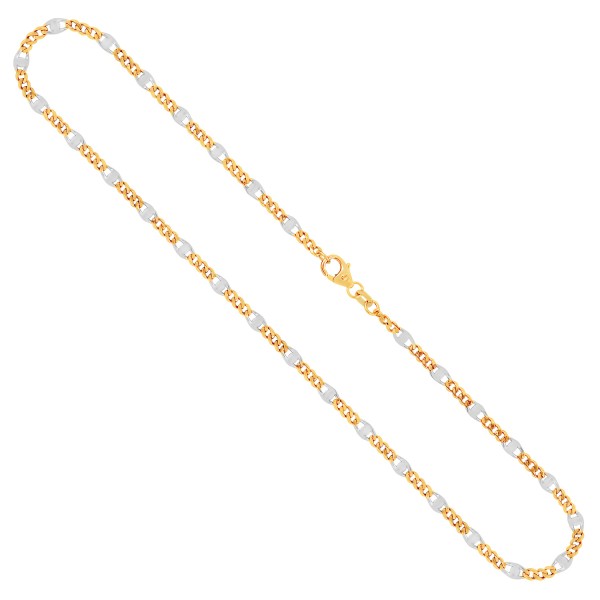Goldkette als Panzerstegkette in Bicolor Gelbgold/Weißgold 333 / 8K, 50 cm lang, 3,1 mm breit, Gewicht ca. 4.7 g.