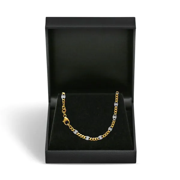 Armband als Panzerstegkette in Bicolor Gelbgold / Weißgold 333 / 8K, 21 cm lang, 3,1 mm breit, Gewicht ca. 2.2 g.