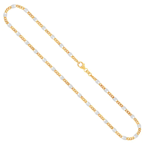 Goldkette als Panzerstegkette in Bicolor Gelbgold / Weißgold 585 / 14K, 45 cm lang, 3,1 mm breit, Gewicht ca. 5 g.