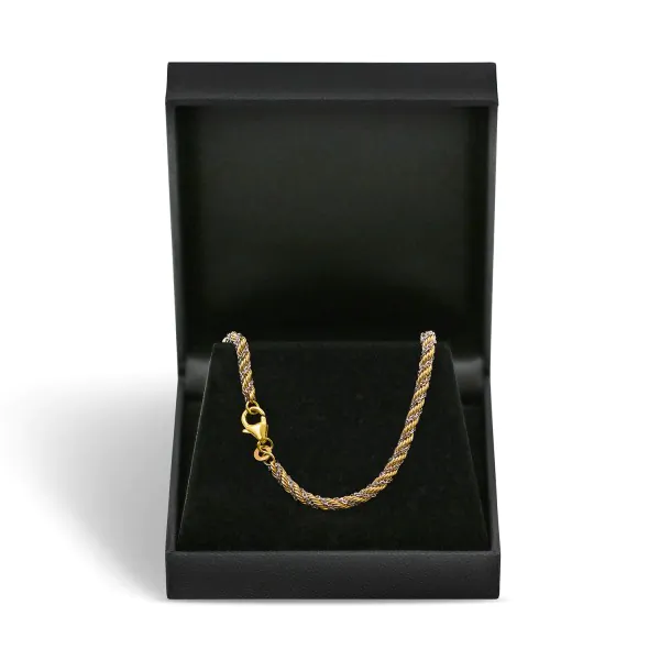 Armband als Kordelkette hohl Bicolor in Gelbgold / Weißgold 585 / 14K, 18,5 cm lang, 3,3 mm breit, Gewicht ca. 5.3 g.