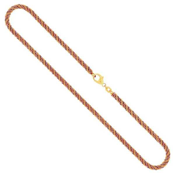 Goldkette als Kordelkette hohl in Bicolor Gelbgold / Weißgold 585 / 14K, 45 cm lang, 3,3 mm breit, Gewicht ca. 12 g.