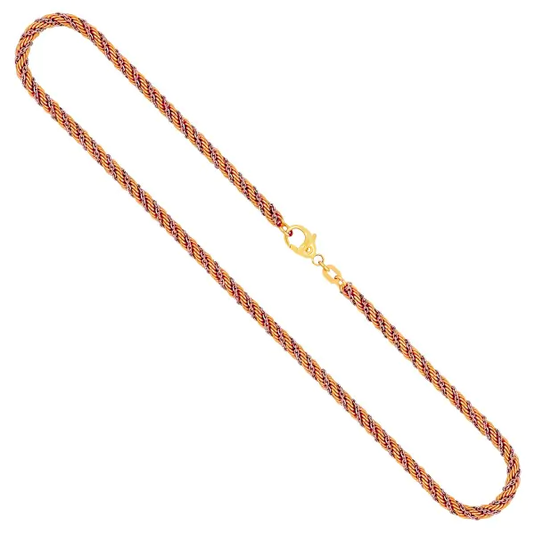 Goldkette als Kordelkette hohl in Bicolor Gelbgold / Weißgold 585 / 14K, 70 cm lang, 3,3 mm breit, Gewicht ca. 18.7 g.