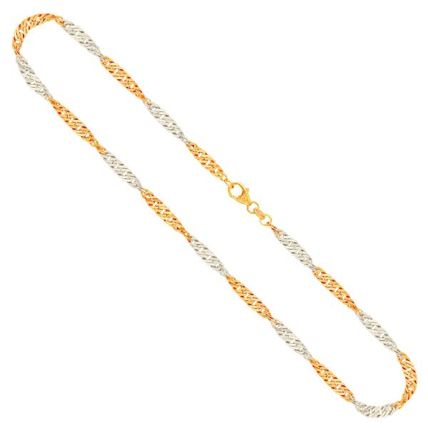 Goldkette als Singapurkette in Bicolor Gelbgold / Weißgold 585 / 14K, 42 cm lang, 2,4 mm breit, Gewicht ca. 4 g.