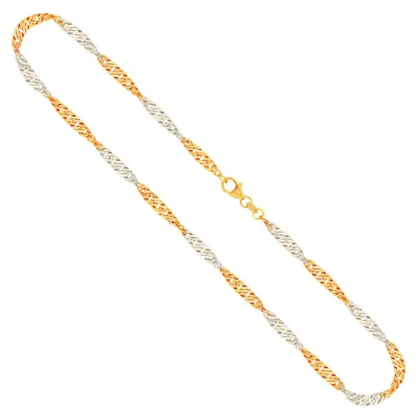 Goldkette als Singapurkette in Bicolor Gelbgold / Weißgold 585 / 14K, 42 cm lang, 2,4 mm breit, Gewicht ca. 4 g.