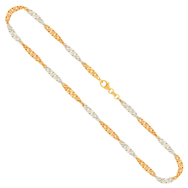 Goldkette als Singapurkette in Bicolor Gelbgold / Weißgold 750 / 18K, 34 cm lang, 2,4 mm breit, Gewicht ca. 4.2 g.