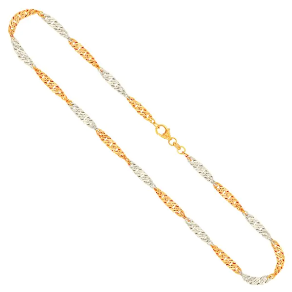 Goldkette als Singapurkette in Bicolor Gelbgold / Weißgold 750 / 18K, 70 cm lang, 2,4 mm breit, Gewicht ca. 8.7 g.