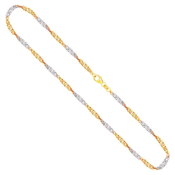 Goldkette als Singapurkette Bicolor in Gelbgold / Weißgold 333 / 8K, 45 cm lang, 2,9 mm breit, Gewicht ca. 5.4 g.