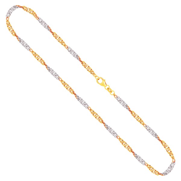Goldkette als Singapurkette in Bicolor Gelbgold / Weißgold 333 / 8K, 70 cm lang, 2,9 mm breit, Gewicht ca. 8.4 g.