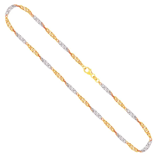 Goldkette als Singapurkette Bicolor in Gelbgold / Weißgold 333 / 8K, 50 cm lang, 2,9 mm breit, Gewicht ca. 6 g.