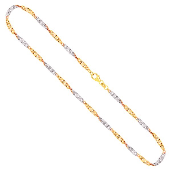Goldkette als Singapurkette in Bicolor Gelbgold / Weißgold 585 / 14K, 42 cm lang, 2,9 mm breit, Gewicht ca. 6.1 g.