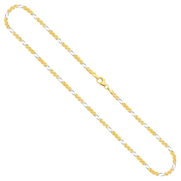 Goldkette als Panzerstegkette Bicolor in Gelbgold / Weißgold 333 / 8K, 55 cm lang, 2,5 mm breit, Gewicht ca. 5.3 g.