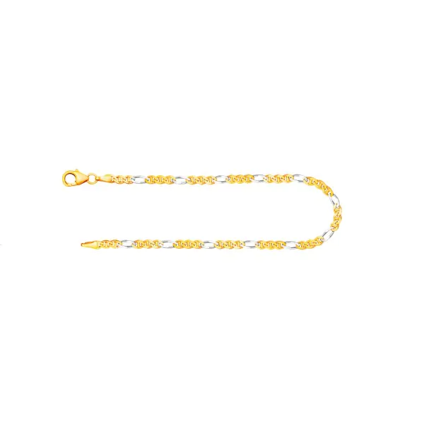 Armband als Panzerstegkette in Bicolor Gelbgold / Weißgold 333 / 8K, 19.5 cm lang, 2,5 mm breit, Gewicht ca. 1.9 g.
