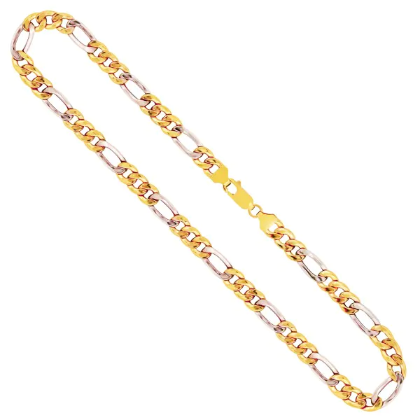 Goldkette als Figarokette hohl in Bicolor Gelbgold / Weißgold 750 / 18K, 70 cm lang, 5,7 mm breit, Gewicht ca. 20.5 g.
