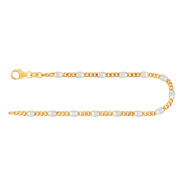 Armband als Panzerstegkette Bicolor in Gelbgold / Weißgold 333 / 8K, 19 cm lang, 3,1 mm breit, Gewicht ca. 2 g.