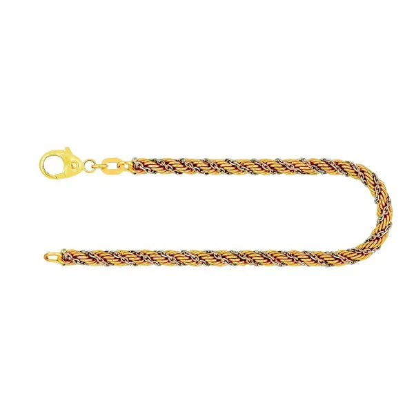 Armband als Kordelkette hohl in Bicolor Gelbgold / Weißgold 585 / 14K, 18 cm lang, 4.4 mm breit, Gewicht ca. 7.6 g.