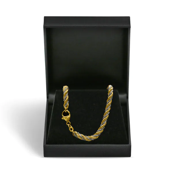 Armband als Kordelkette hohl in Weißgold 585 / 14 Karat, 20 cm lang, 4.4 mm breit, Gewicht ca. 8,4 g.
