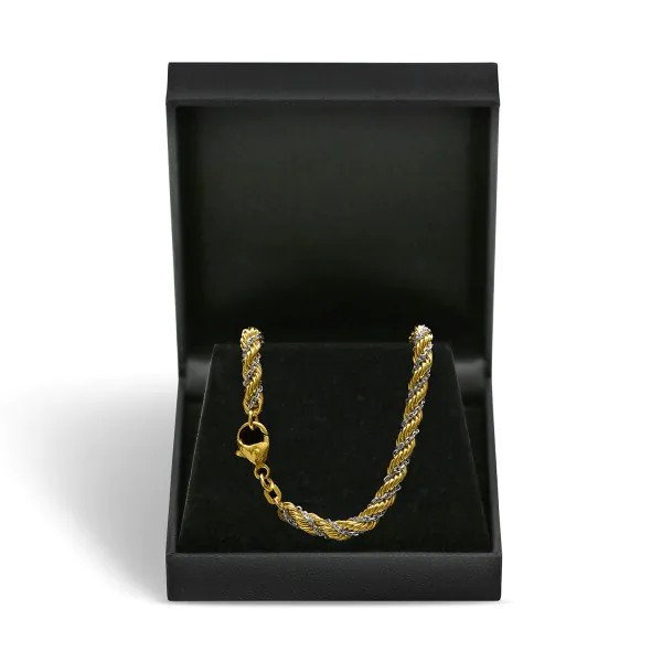 Armband als Kordelkette hohl Bicolor in Gelbgold / Weißgold 585 / 14K, 21 cm lang, 4,4 mm breit, Gewicht ca. 8.8 g.