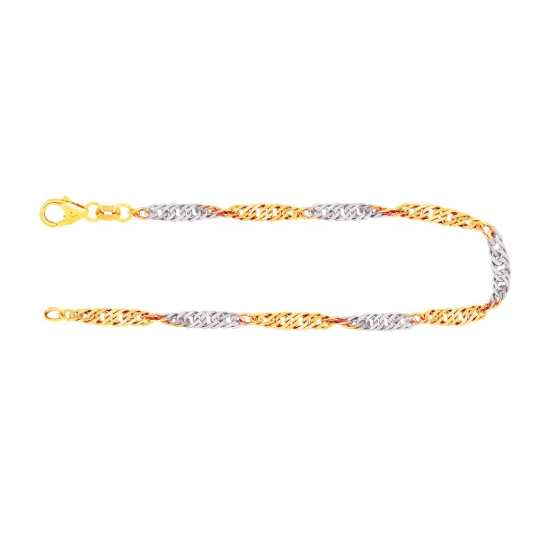 Armband als Singapurkette in Bicolor Gelbgold / Weißgold 750 / 18K, 18 cm lang, 2,9 mm breit, Gewicht ca. 3.1 g.
