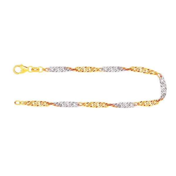 Armband als Singapurkette in Bicolor Gelbgold / Weißgold 750 / 18K, 19 cm lang, 2,9 mm breit, Gewicht ca. 3.3 g.