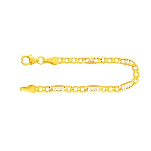Armband als Fantasiekette Bicolor in Gelbgold / Weißgold 333 / 8K, 19 cm lang, 5,2 mm breit, Gewicht ca. 4 g.