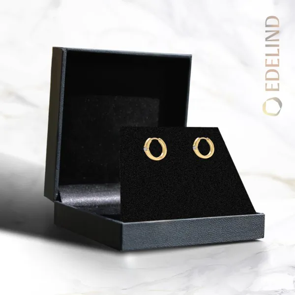 0,06 Karat Diamant Creolen, Rotgold 750 / 18K, Außendurchmesser 13 mm, Breite 2.2 mm, Gewicht ca. 2.37 g
