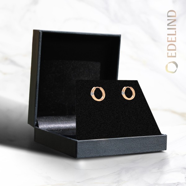 0,06 Karat Diamant Creolen in Rotgold 585 / 14K, Außendurchmesser 13 mm, Breite 2.2 mm, Gewicht ca. 2.05 g