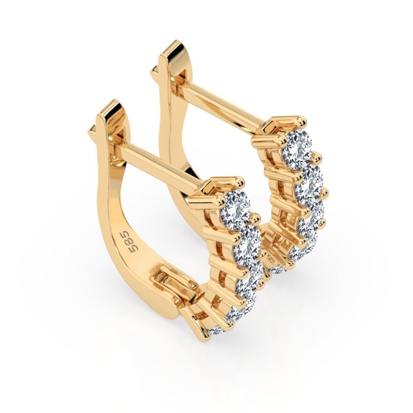 0,6 Karat Diamant Creolen, Gelbgold 585 / 14 Karat, Gewicht ca. 2.2 g.