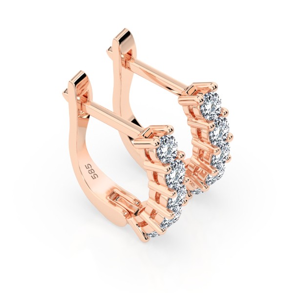 0,6 Karat Diamant Creolen, Rotgold 585 / 14 Karat, Gewicht ca. 2.2 g.