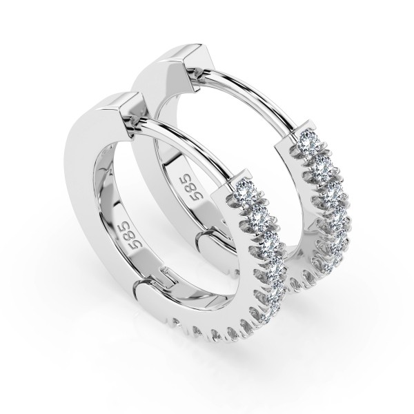 0,22 Karat Diamant Creolen, Weißgold 585 / 14 Karat, Gewicht ca. 2 g.