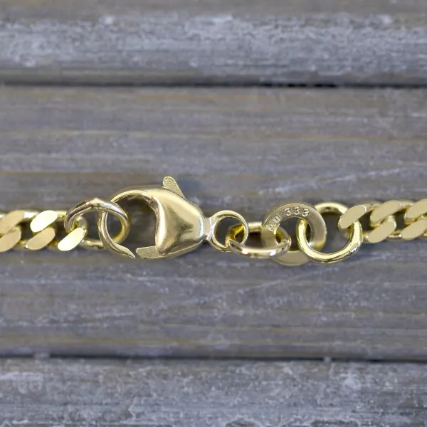 Goldkette als Panzerkette flach in Gelbgold 333 / 8K, 85 cm lang, 2,7 mm breit, Gewicht ca. 13.7 g.