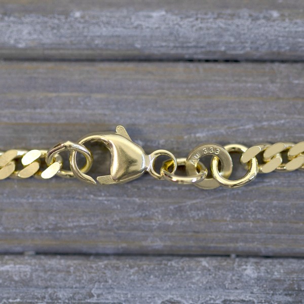 Armband als Panzerkette flach in Gelbgold 333 / 8 K, 21,5 cm lang, 2,7mm breit, Gewicht ca. 3.4 g.