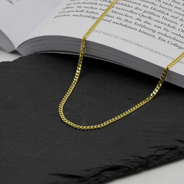 Goldkette als Panzerkette flach in Gelbgold 585 / 14K, 100 cm lang, 2,7 mm breit, Gewicht ca. 19.3 g.