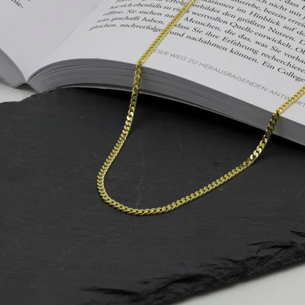 Goldkette als Panzerkette flach in Gelbgold 333 / 8K, 85 cm lang, 2,7 mm breit, Gewicht ca. 13.7 g.