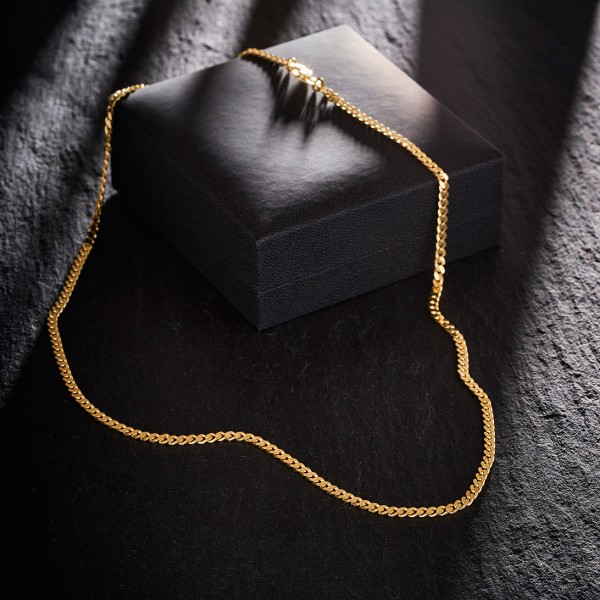 Goldkette als Panzerkette flach in Gelbgold 585 / 14K, 50 cm lang, 3,4 mm breit, Gewicht ca. 14.7 g.