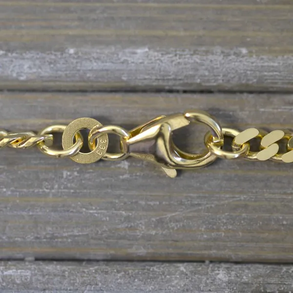 Armband als Panzerkette flach in Gelbgold 333 / 8K, 19 cm lang, 3.4 mm breit, Gewicht ca. 4.7 g.