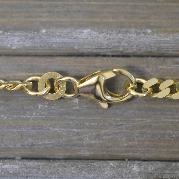 Armband als Panzerkette flach in Gelbgold 333 / 8K, 23 cm lang, 3,4 mm breit, Gewicht ca. 5.7 g.