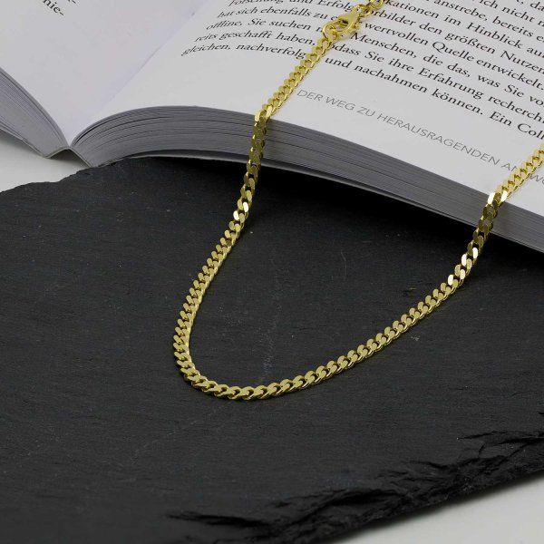 Goldkette als Panzerkette flach in Gelbgold 585 / 14K, 60 cm lang, 3,4 mm breit, Gewicht ca. 16.7 g.