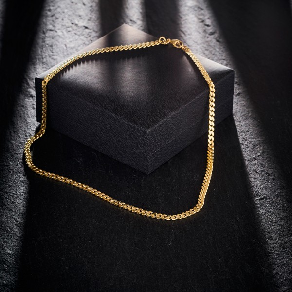 Goldkette als Panzerkette flach in Gelbgold 333 / 8K, 60 cm lang, 4,1 mm breit, Gewicht ca. 22.7 g.