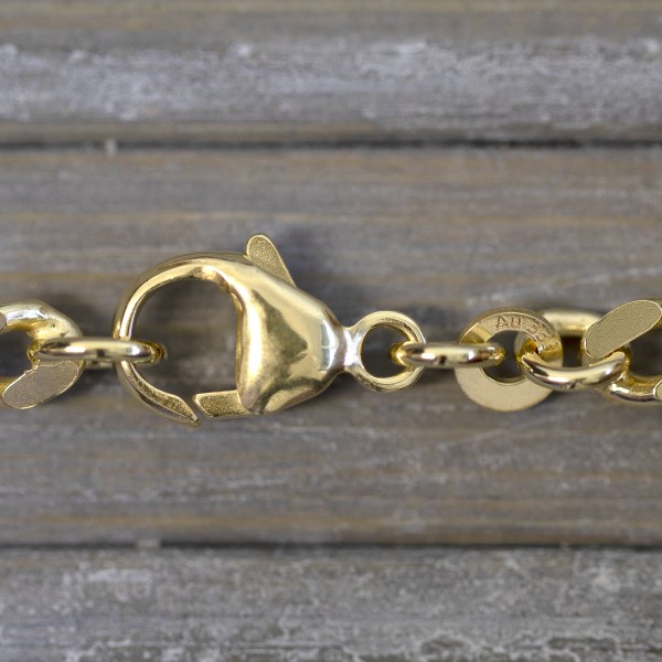 Armband als Panzerkette flach in Gelbgold 333 / 8K, 19 cm lang, 4.7 mm breit, Gewicht ca. 9.8 g.