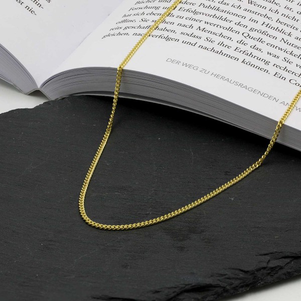 Goldkette als Panzerkette flach in Gelbgold 333 / 8K, 60 cm lang, 2,1 mm breit, Gewicht ca. 7.1 g.