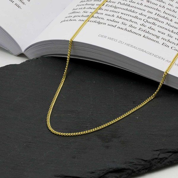 Goldkette als Panzerkette flach in Gelbgold 375 / 9K, 42 cm lang, 2,1 mm breit, Gewicht ca. 5 g.