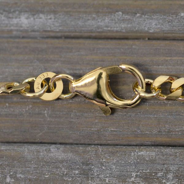 Goldkette als Dollarkette satiniert in Gelbgold 333 / 8K, 50 cm lang, 3,7 mm breit, Gewicht ca. 19.4 g.