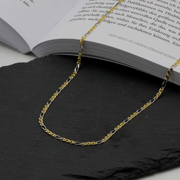 Goldkette als Panzerstegkette Bicolor in Gelbgold / Weißgold 333 / 8K, 55 cm lang, 2,5 mm breit, Gewicht ca. 5.3 g.