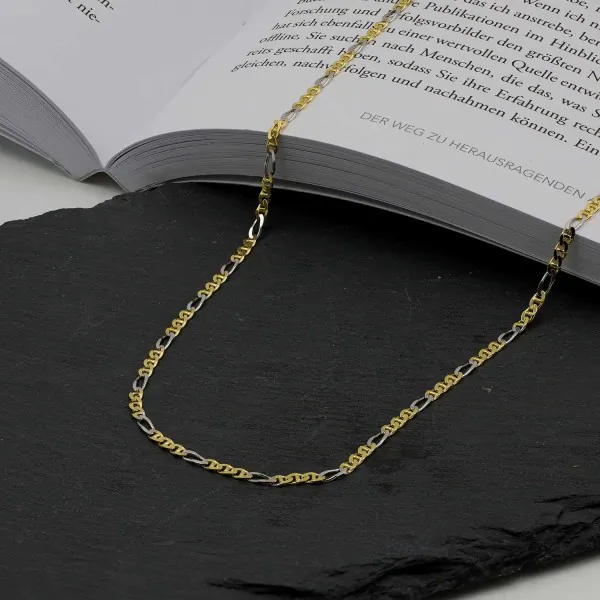 Goldkette als Panzerstegkette Bicolor in Gelbgold / Weißgold 333 / 8K, 45 cm lang, 2,5 mm breit, Gewicht ca. 4.3 g.