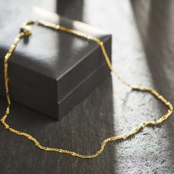 Goldkette als Panzerstegkette in Gelbgold 585 / 14K, 75 cm lang, 3,1 mm breit, Gewicht ca. 8.3 g.