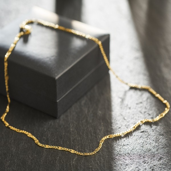 Goldkette als Panzerstegkette in Gelbgold 585 / 14K, 85 cm lang, 3,1 mm breit, Gewicht ca. 9.4 g.